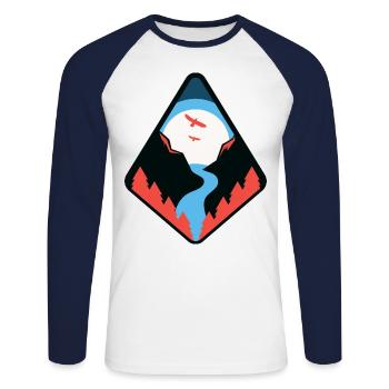 Trail in the sunset | Nature hiking - Unisex Long Sleeve Baseball T-Shirt - white/navy - Front - Nik (191cm)