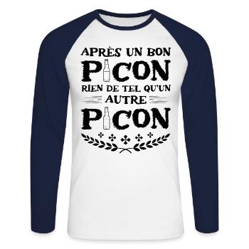 Apres un bon picon rien de tel qu'un autre picon - T-shirt baseball manches longues Homme - blanc/marine - Devant - Nik (191cm)