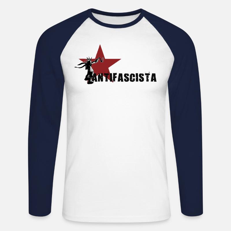 antifascista - Maglia da baseball a manica lunga da uomo - bianco/navy