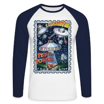 Message extraterrestre - T-shirt baseball manches longues Homme - blanc/marine - Devant - Nik (191cm)