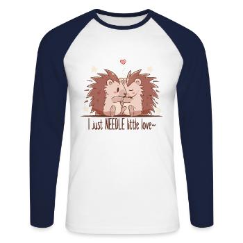 I Just Needle Little Love - Igel - Unisex Baseballshirt langarm - Weiß/Navy - Vorne - Nik (191cm)