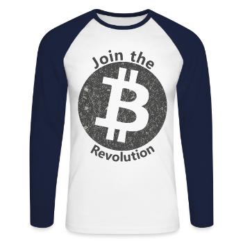 Die Bitcoin Revolte - Unisex Baseballshirt langarm - Weiß/Navy - Vorne - Nik (191cm)