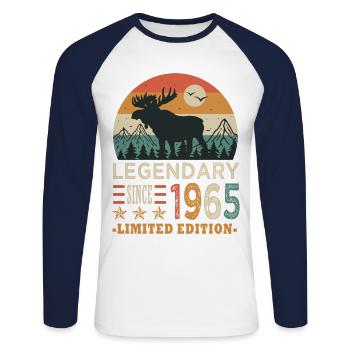 1965 legendary anniversary Born in 1965 - Unisex Long Sleeve Baseball T-Shirt - white/navy - Front - Nik (191cm)
