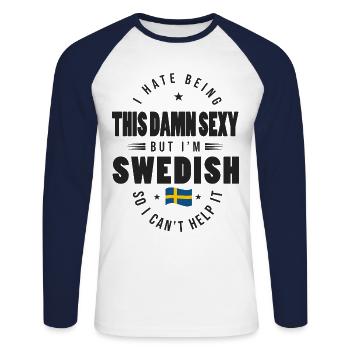 I'm Swedish Funny Swedish T Shirt - Unisex Long Sleeve Baseball T-Shirt - white/navy - Front - Nik (191cm)