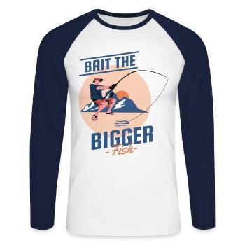 Bait the Bigger Fish - Unisex Long Sleeve Baseball T-Shirt - white/navy - Front - Nik (191cm)