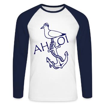 Ahoi Anker Seemöwe maritim - Unisex Baseballshirt langarm - Weiß/Navy - Vorne - Nik (191cm)