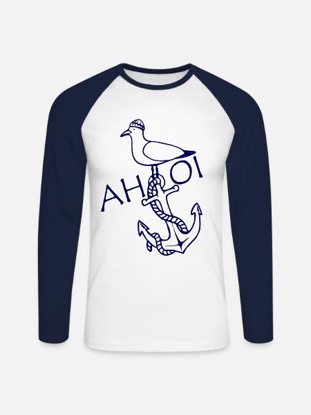 Ahoi Anker Seemöwe maritim - Unisex Baseballshirt langarm - Weiß/Navy