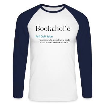 0298 Définition: Bookaholic - T-shirt baseball manches longues Homme - blanc/marine - Devant - Nik (191cm)