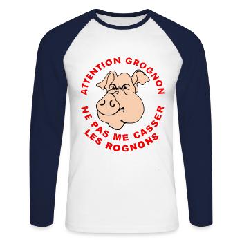 PIG - Unisex Long Sleeve Baseball T-Shirt - white/navy - Front - Nik (191cm)
