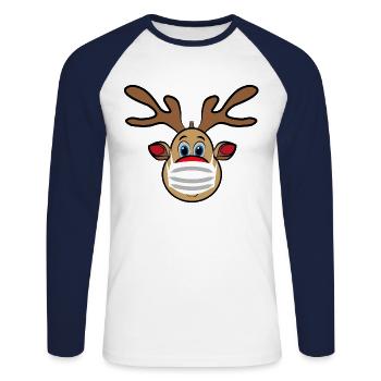 Ugly Xmas Rudi Renne avec masque - T-shirt baseball manches longues Homme - blanc/marine - Devant - Nik (191cm)