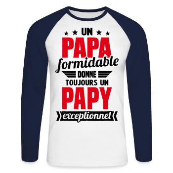 Un Papa Formidable Donne Un Papy Exceptionnel - T-shirt baseball manches longues Homme - blanc/marine - Devant - Nik (191cm)