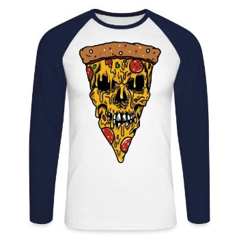 Cheesy Pizza skull - Unisex Baseballshirt langarm - Weiß/Navy - Vorne - Nik (191cm)
