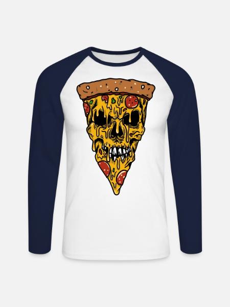 Cheesy Pizza skull - Unisex Long Sleeve Baseball T-Shirt - white/navy