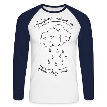 Toujours autant de pluie - T-shirt baseball manches longues Homme - blanc/marine - Devant - Nik (191cm)