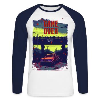 Game Over - Unisex Long Sleeve Baseball T-Shirt - white/navy - Front - Nik (191cm)