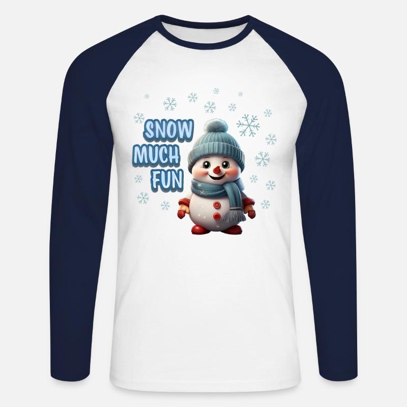 SNOW MUCH FUN - Cute Snowman - Unisex Long Sleeve Baseball T-Shirt - white/navy