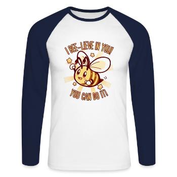BEElieve in Yourself - I Bee-lieve in You - Unisex Long Sleeve Baseball T-Shirt - white/navy - Front - Nik (191cm)