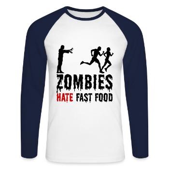 Zombies Hate Fast Food Funny saying - Unisex Long Sleeve Baseball T-Shirt - white/navy - Front - Nik (191cm)