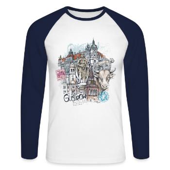 Güstrow Illustration - Unisex Baseballshirt langarm - Weiß/Navy - Vorne - Nik (191cm)