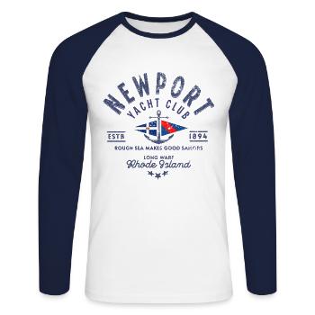 Newport Yacht club Rhode Island blc 1 - T-shirt baseball manches longues Homme - blanc/marine - Devant - Nik (191cm)