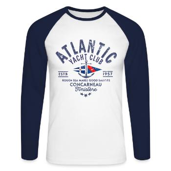 Atlantic Yacht club Concarneau Finistere blc - T-shirt baseball manches longues Homme - blanc/marine - Devant - Nik (191cm)