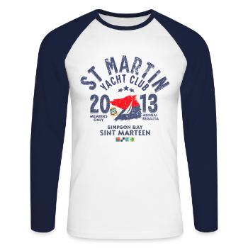 St Martin Yacht club blc Kopieren - Unisex Baseballshirt langarm - Weiß/Navy - Vorne - Nik (191cm)