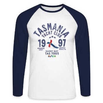Tasmania yacht sailing club vintage 1 - Unisex Long Sleeve Baseball T-Shirt - white/navy - Front - Nik (191cm)
