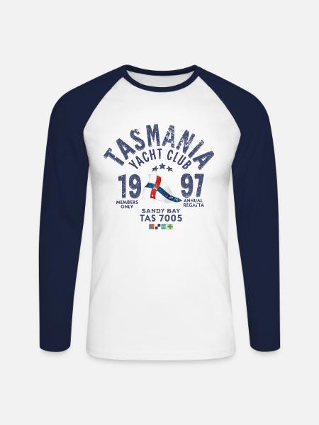Tasmania yacht sailing club vintage 1 - Unisex Long Sleeve Baseball T-Shirt - white/navy