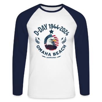 D DAY 80th anniversary Omaha beach - T-shirt baseball manches longues Homme - blanc/marine - Devant - Nik (191cm)