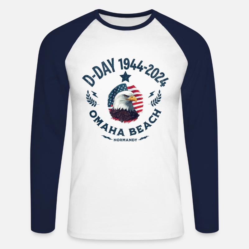 D DAG 80 års jubilæum Omaha strand - Langærmet herre-baseballshirt - hvid/marineblå
