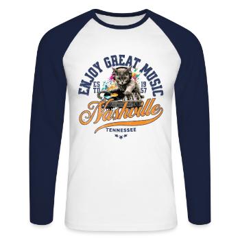 Enjoy great music Nashville Tennessee blc - T-shirt baseball manches longues Homme - blanc/marine - Devant - Nik (191cm)