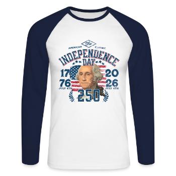 250th Independence day 1776 2026 1 - Unisex Long Sleeve Baseball T-Shirt - white/navy - Front - Nik (191cm)