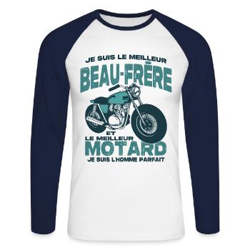 Le meilleur motard et le meilleur beau-frère - T-shirt baseball manches longues Homme - blanc/marine - Devant - Nik (191cm)