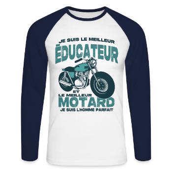 Le meilleur motard et le meilleur éducateur - T-shirt baseball manches longues Homme - blanc/marine - Devant - Nik (191cm)