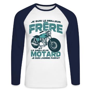 Le meilleur motard et le meilleur frère - T-shirt baseball manches longues Homme - blanc/marine - Devant - Nik (191cm)