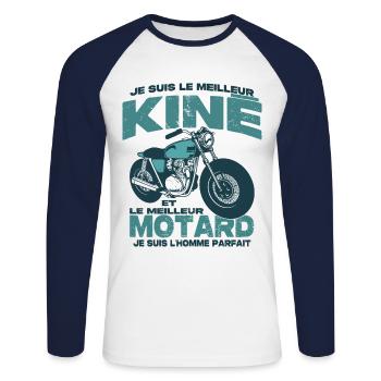 Le meilleur motard et le meilleur kiné - T-shirt baseball manches longues Homme - blanc/marine - Devant - Nik (191cm)