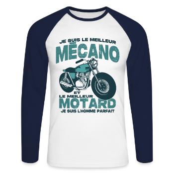 Le meilleur motard et le meilleur mécano - T-shirt baseball manches longues Homme - blanc/marine - Devant - Nik (191cm)