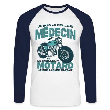 Le meilleur motard et le meilleur médecin - T-shirt baseball manches longues Homme - blanc/marine - Devant - Nik (191cm)