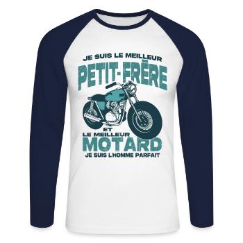 Le meilleur motard et le meilleur petit-frère - T-shirt baseball manches longues Homme - blanc/marine - Devant - Nik (191cm)