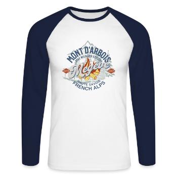 Megève Outdoor Adventure - T-shirt baseball manches longues Homme - blanc/marine - Devant - Nik (191cm)