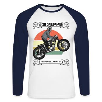 Sons of ibuprofen arthritis chapter - Unisex Long Sleeve Baseball T-Shirt - white/navy - Front - Nik (191cm)