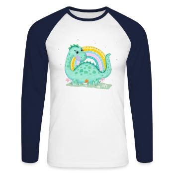Dinosaurs with rainbows - Unisex Long Sleeve Baseball T-Shirt - white/navy - Front - Nik (191cm)