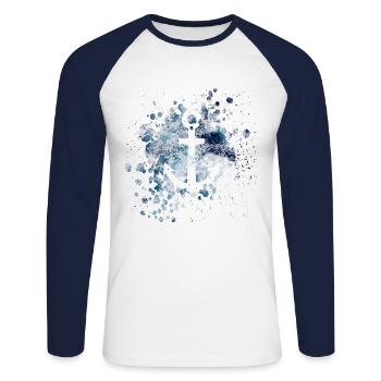 Maritimes Anker Muster im Grunge Style - Unisex Baseballshirt langarm - Weiß/Navy - Vorne - Nik (191cm)