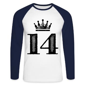 14 Zahl Krone - Unisex Baseballshirt langarm - Weiß/Navy - Vorne - Nik (191cm)