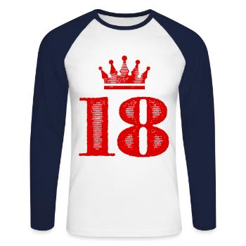 18 Zahl Krone - Unisex Baseballshirt langarm - Weiß/Navy - Vorne - Nik (191cm)