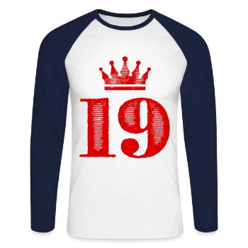 19 Couronne numérique - T-shirt baseball manches longues Homme - blanc/marine - Devant - Nik (191cm)