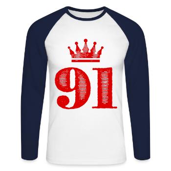 91 Number crown - Unisex Long Sleeve Baseball T-Shirt - white/navy - Front - Nik (191cm)