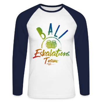 Bali Eskalation - Unisex Baseballshirt langarm - Weiß/Navy - Vorne - Nik (191cm)