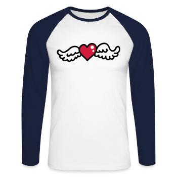 Herzflügel 3 - Unisex Baseballshirt langarm - Weiß/Navy - Vorne - Nik (191cm)