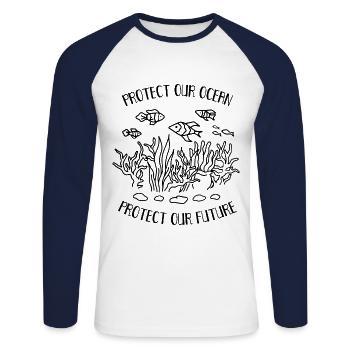 Protects Our Ocean Sea Plastic Pollution - Unisex Long Sleeve Baseball T-Shirt - white/navy - Front - Nik (191cm)